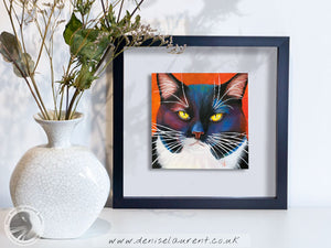 Don't Mess With Me - Tuxedo Cat 6x6" Framed Oil Painting