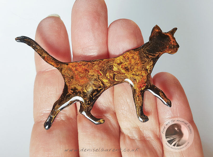 Walking Red Gold Black Cat Brooch