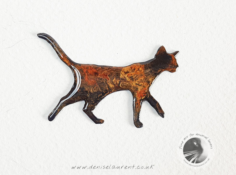 Walking Red Gold Black Cat Brooch