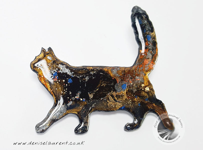 Walking Black Maine Coon Cat Brooch