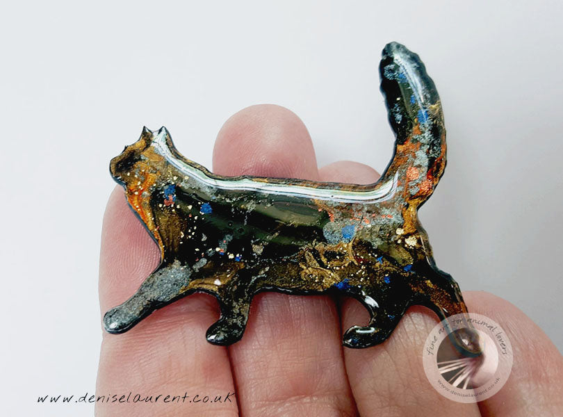 Walking Black Maine Coon Cat Brooch