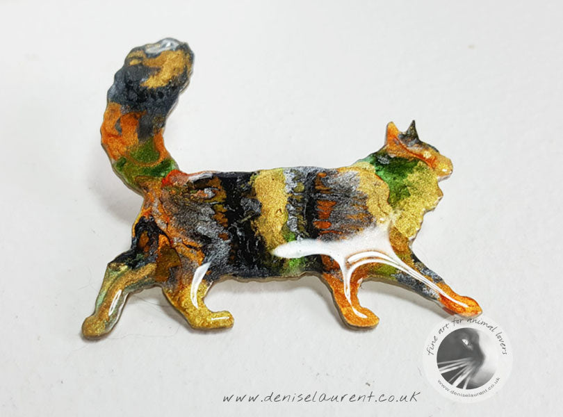 Walking Black Maine Coon Cat Brooch