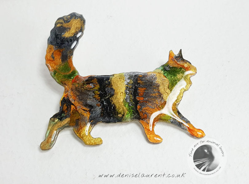 Walking Black Maine Coon Cat Brooch