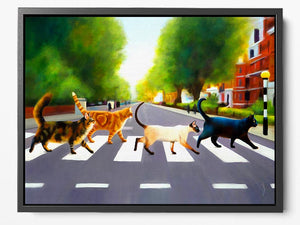 Abbey Road Cats - Framed Canvas Print