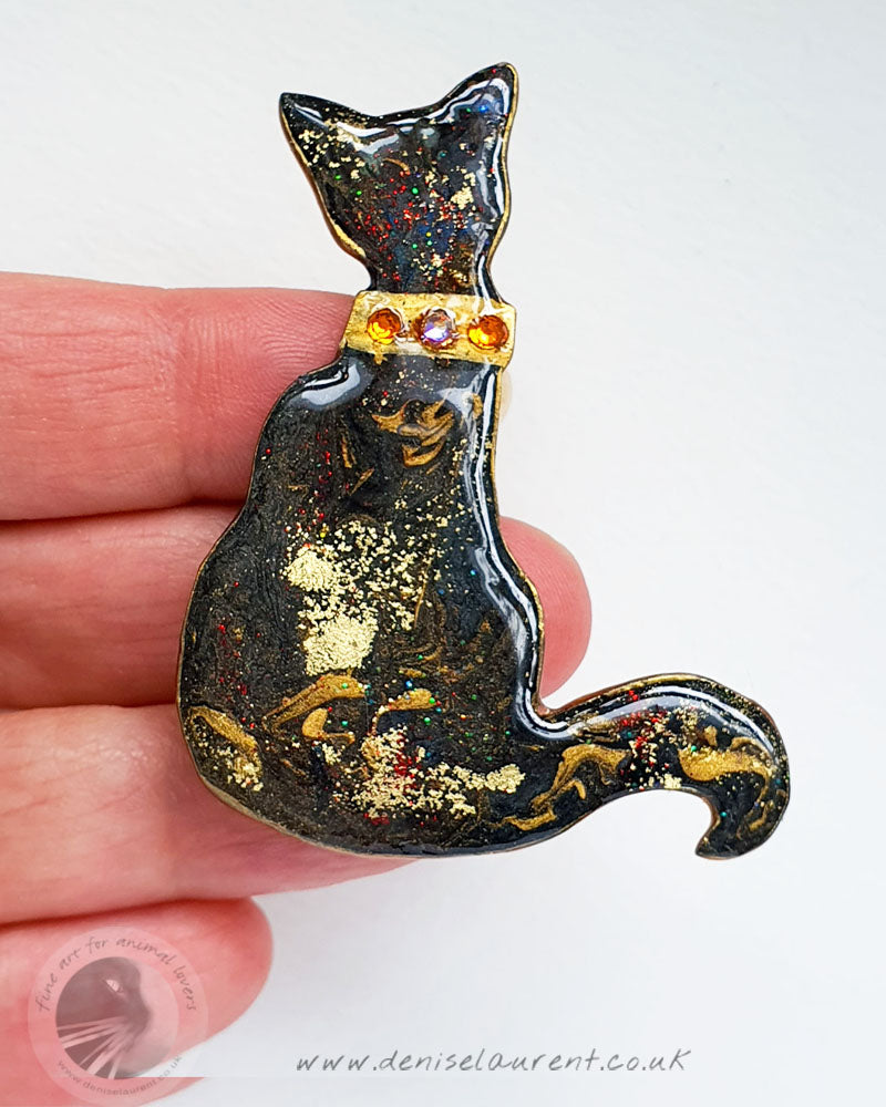 Collar Cat Brooch - Black