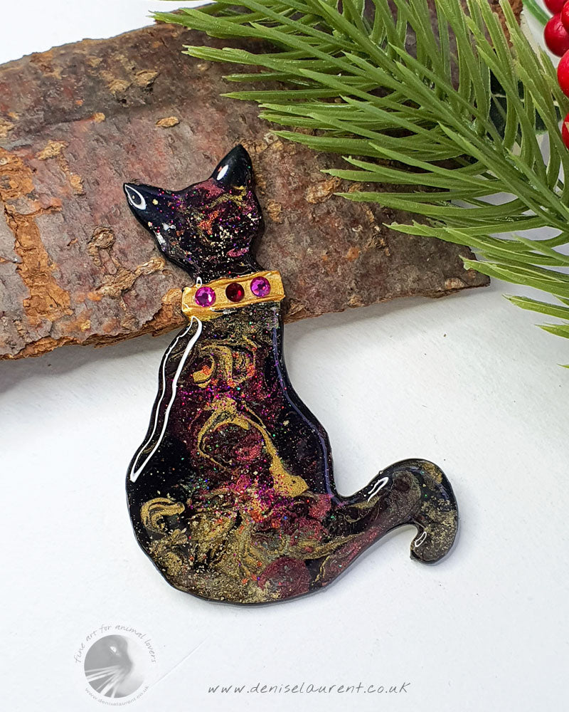 Collar Cat Brooch - black