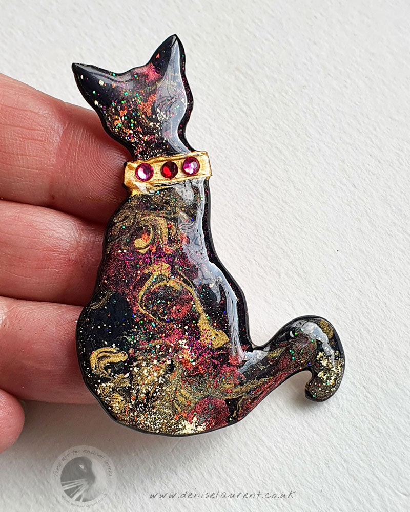 Collar Cat Brooch - black