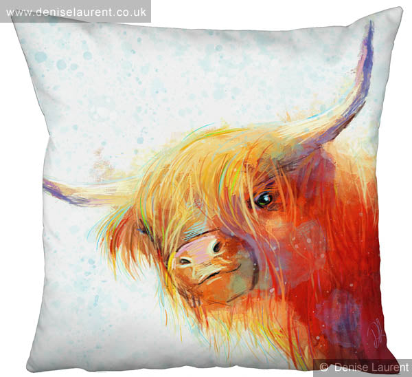 Rose In The Snow Highland Cow Cushion