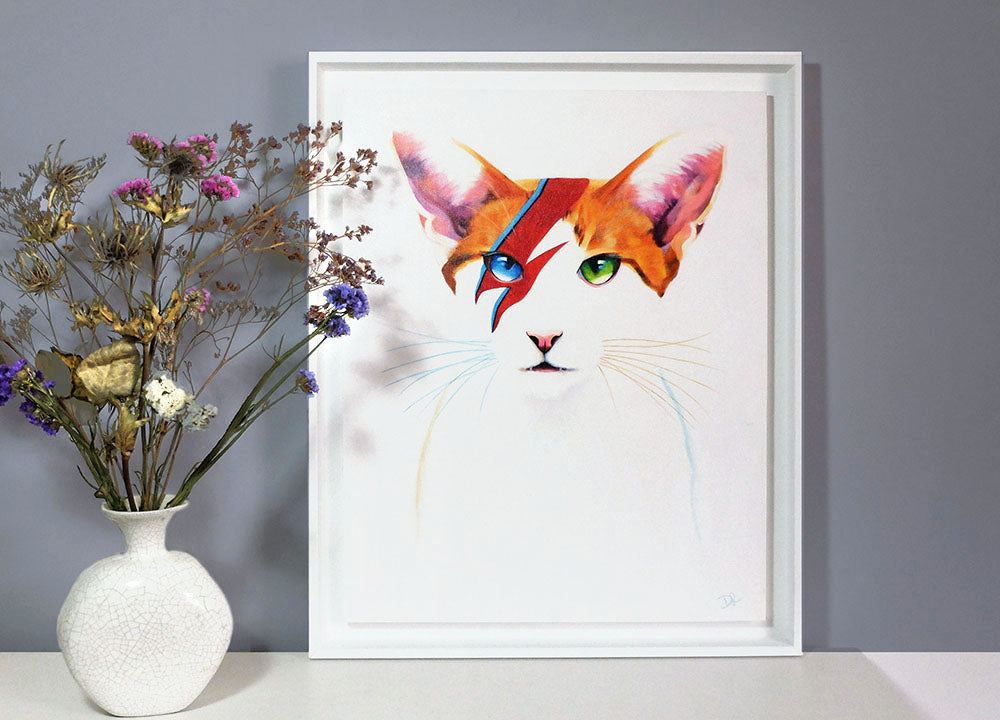 David Meowie - 20"x16" Painting Framed