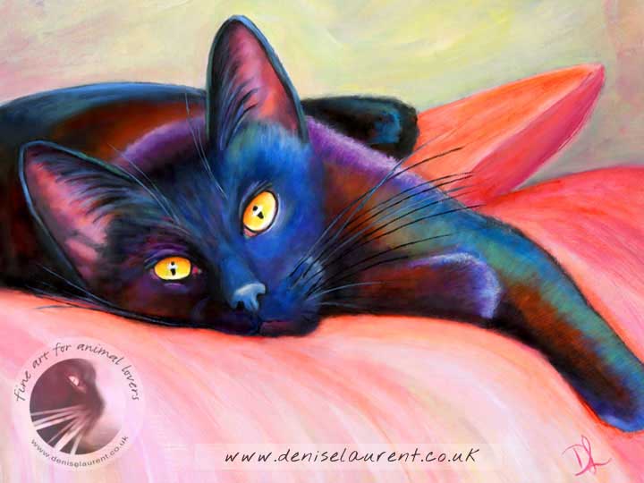 black cat lying down art pint