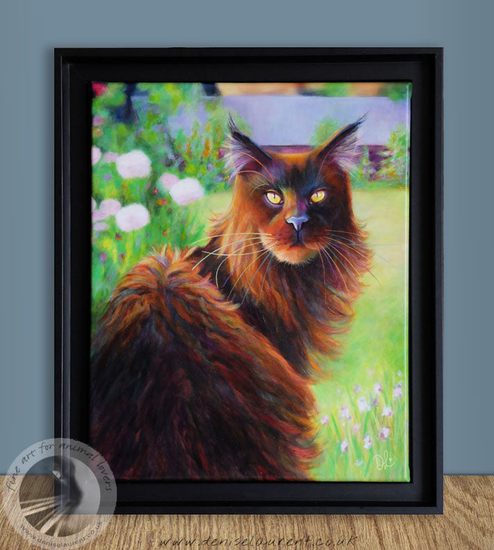 Head Gardener - Black Cat Painting Framed
