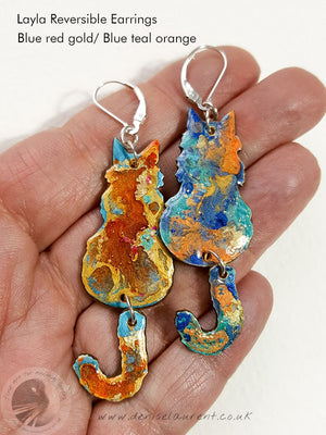 Commission Reversible Cat Earrings With Swinging Tails