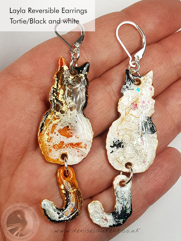 Commission Reversible Cat Earrings With Swinging Tails