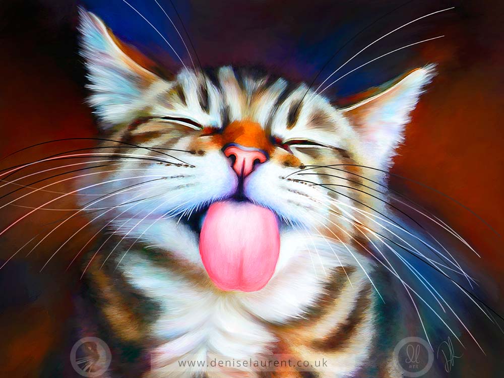 tabby cat with tongue out art print