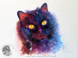 Nellie - Black Cat Watercolour Painting
