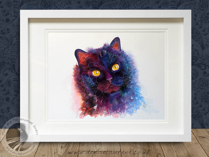 Nellie - Black Cat Watercolour Painting