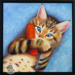 Playful Kitten - 12"x12" Framed Oil Painting