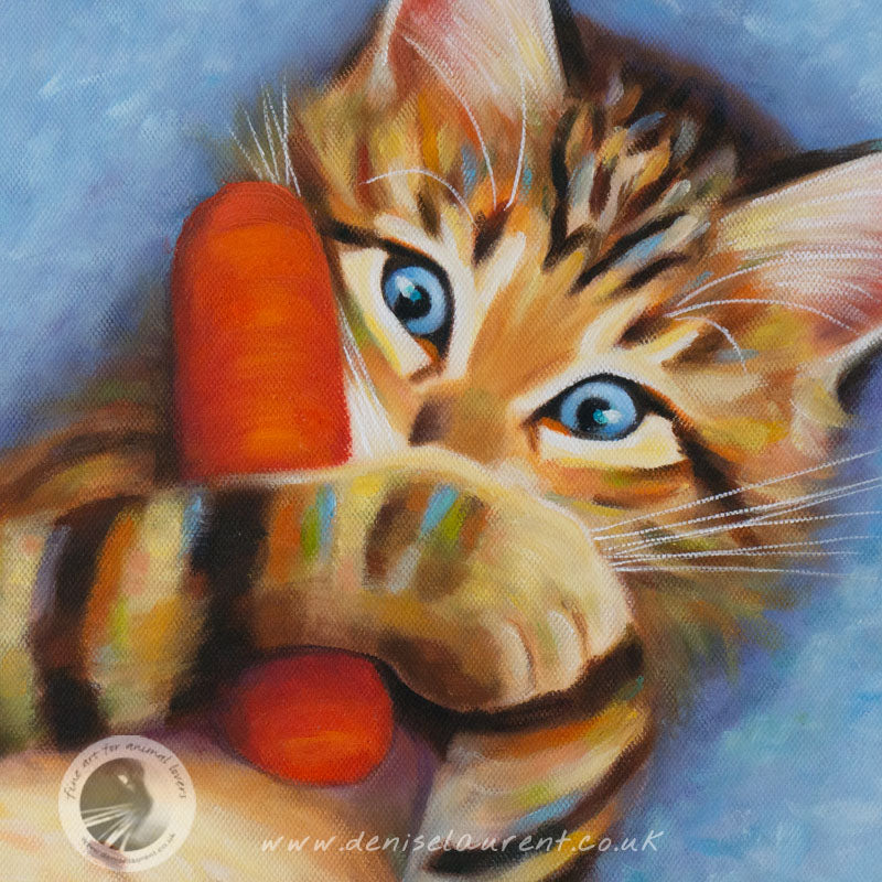 Playful Kitten - 12"x12" Framed Oil Painting