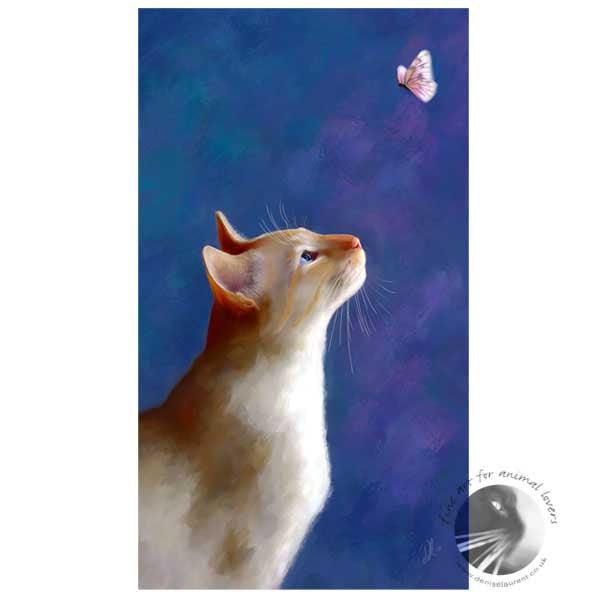 art print of a red point siamese cat watching a butterfly