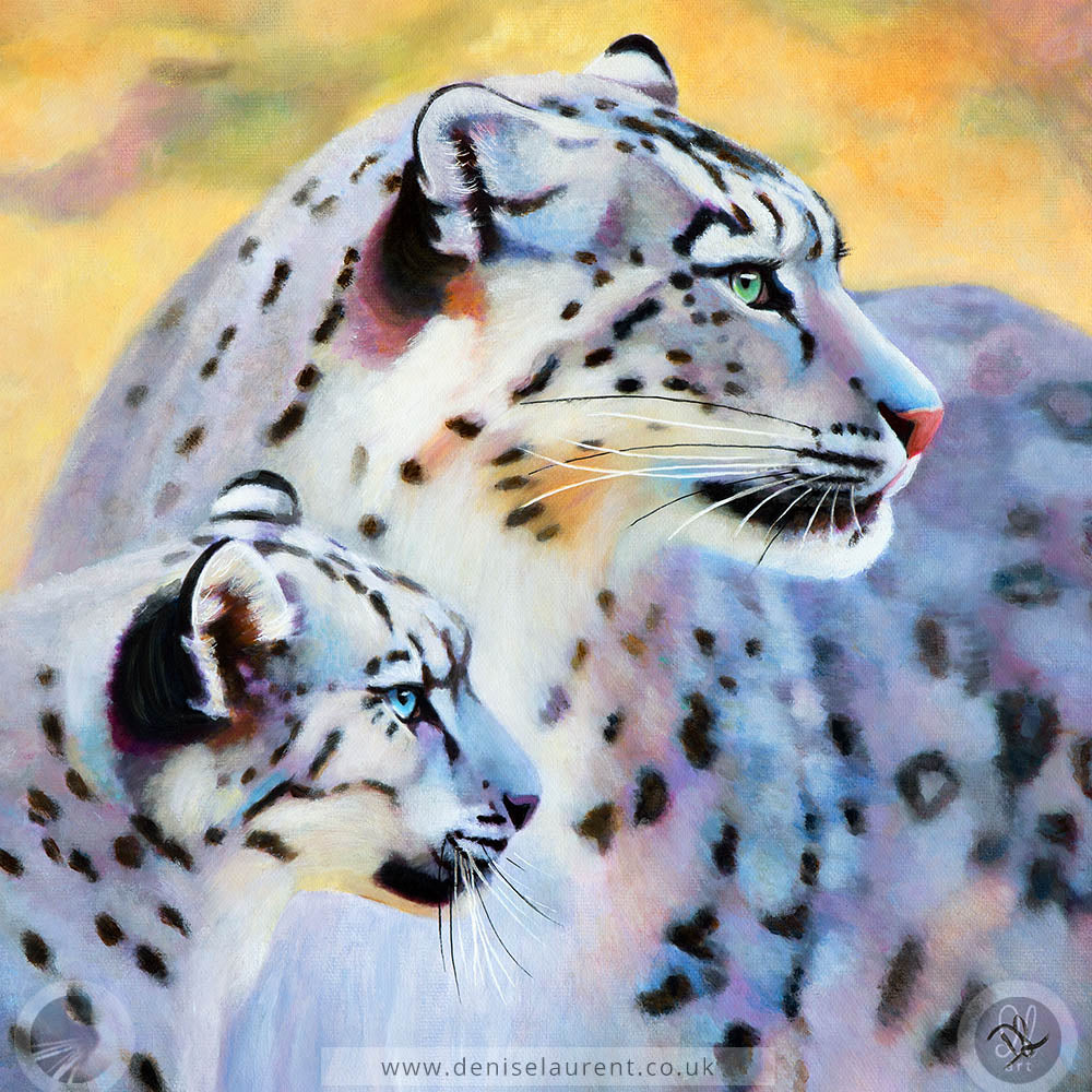 Mother And Cub - Snow Leopard Art Print