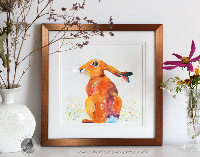 Surprised Hare - 10x10" Watercolour Painting