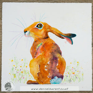 Surprised Hare - 10x10" Watercolour Painting