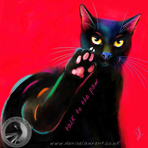 art print of a black cat with catitude on a red background