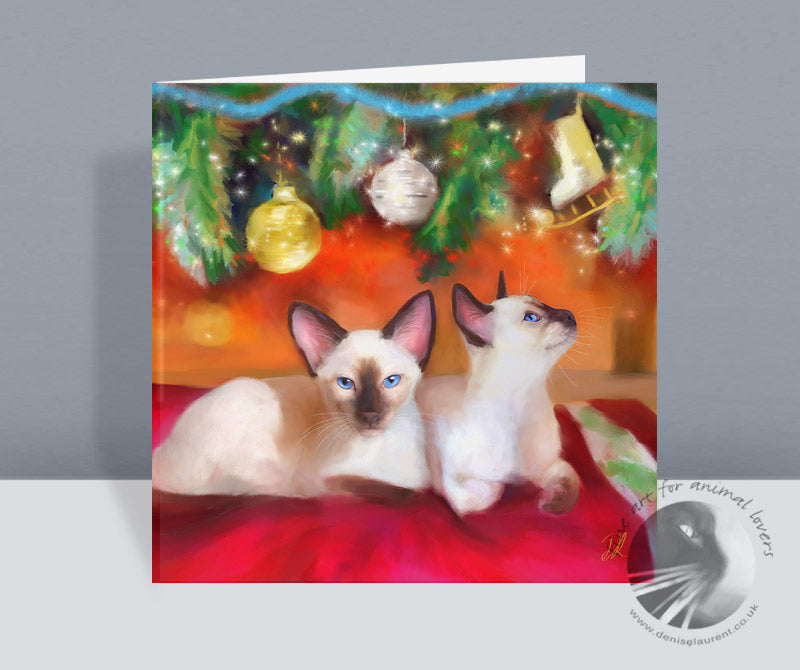 Christmas Baubles - Siamese Cat Christmas Card